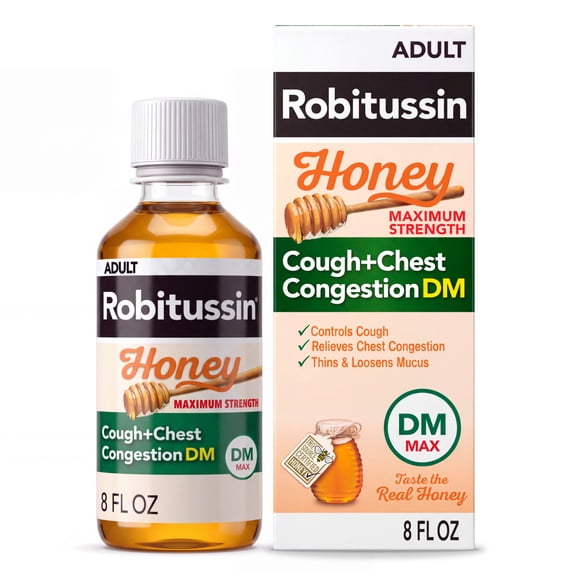 Robitussin Max Strength Cough Congestion DM and Cold Medicine, Honey, 8 Fl Oz