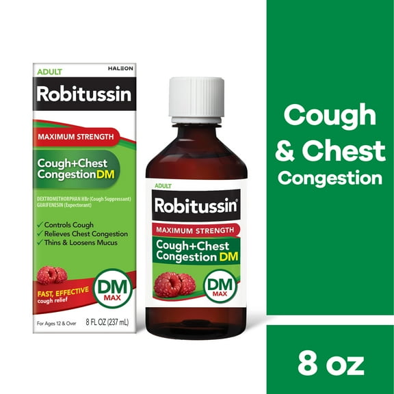 Robitussin Max Strength Cough Congestion DM and Cold Medicine, 8 Fl Oz