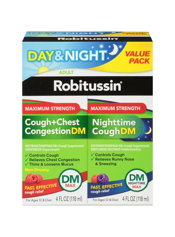 Robitussin Max Strength Cough Congestion DM and Cold Medicine for Nighttime Relief, Berry, 4 Fl Oz
