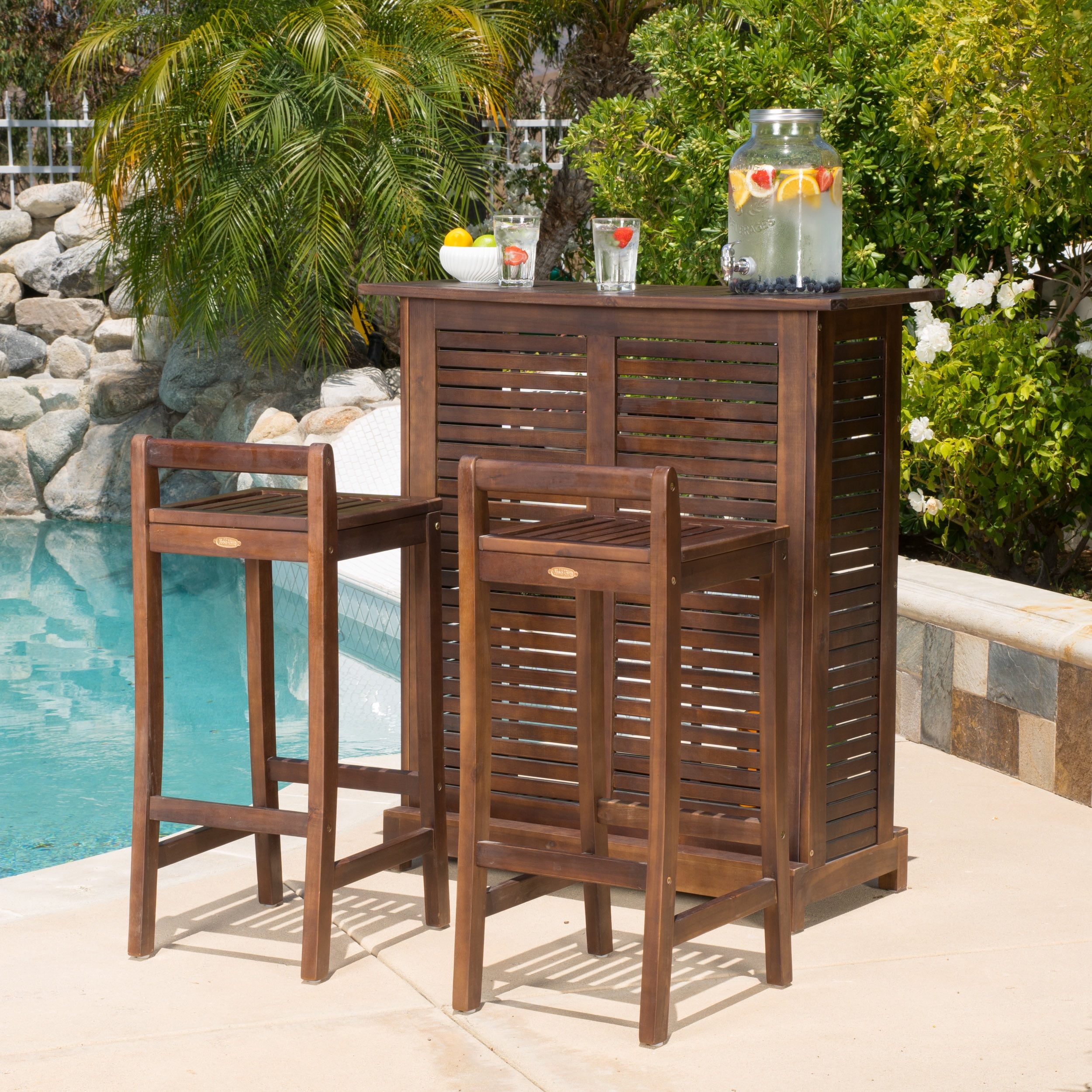 Robles 3 Piece Wood Bar Set, Rich Mahogany