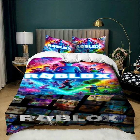 Roblox Bedding Set 3pcs Ultra Soft Duvet Cover Set for Kids Teen Lightweight Comfortable Quilt Cover with Pillowsham