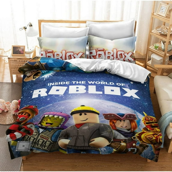 Roblox Bedding Sets Twin Queen King Size Game Printed Bed Set 3Pcs Duvet Cover Bedroom Decor for Boys Girls Adult Gift 1Comforter+2 Pillowcases