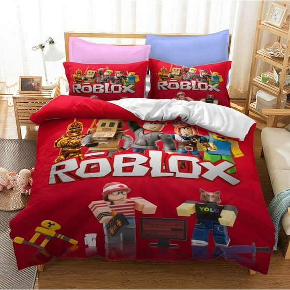 Roblox Bedding Sets Twin Queen King Size Game Printed Bed Set 3Pcs Duvet Cover Bedroom Decor for Boys Girls Adult Gift 1Comforter+2 Pillowcases