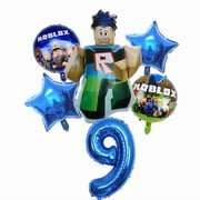 Roblox Birthday Party Balloons Foil, 6 PCS Game Theme Birthday Party Decoration Balloons Banner Cake Toppers