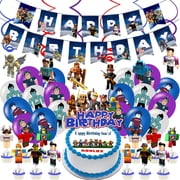 Roblx Birthday Party Decoration Set Banners Balloon Cake Toppers Swirls 52PCS