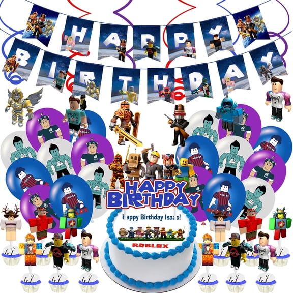 Roblx Birthday Party Decoration Set Banners Balloon Cake Toppers Swirls 52PCS