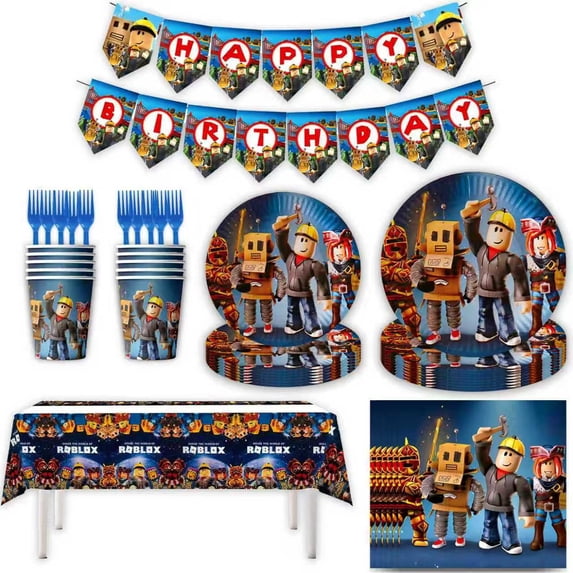 Roblox Birthday Party Decoration Set Banners Balloon Cake Toppers Swirls 82pcs