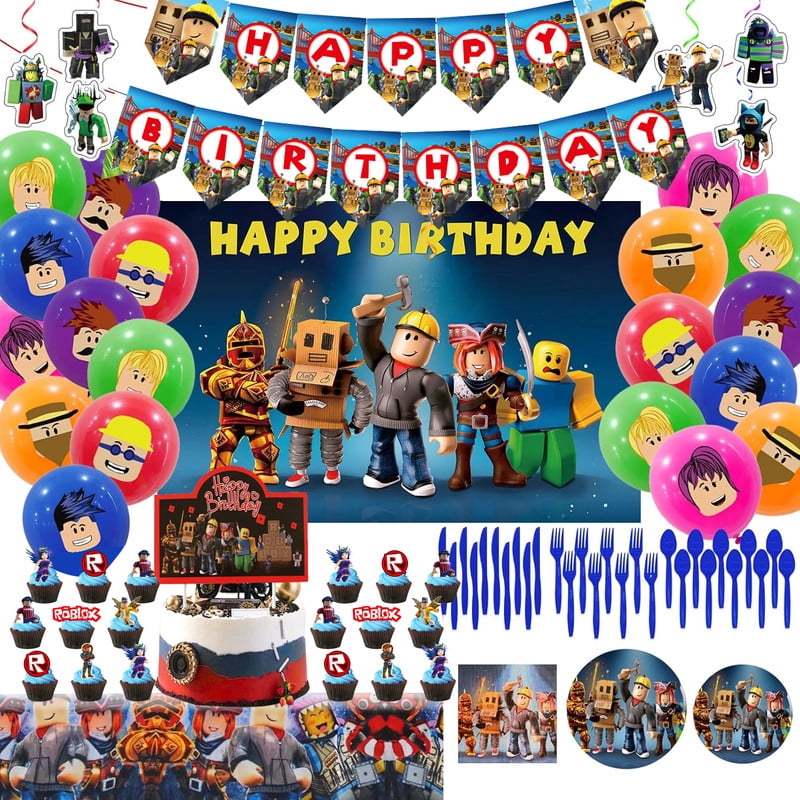 Roblox Party Supplies Roblox Birthday Party Decorations Theme Children S Party Supplies Included Banner Tablecloth Backdrop Cake Decoration Hanging Swirls Tableware Plates B638fe0c 5d7f 4b85 9b8a 