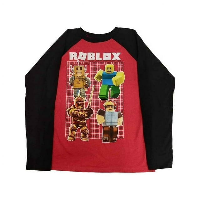 Roblox Boy's Cute Character Logo Long Sleeve Raglan Shirt, Red/Black, XL