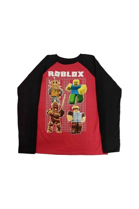 Boy's Cute Character Logo Long Sleeve Raglan Shirt, Red/Black, XL