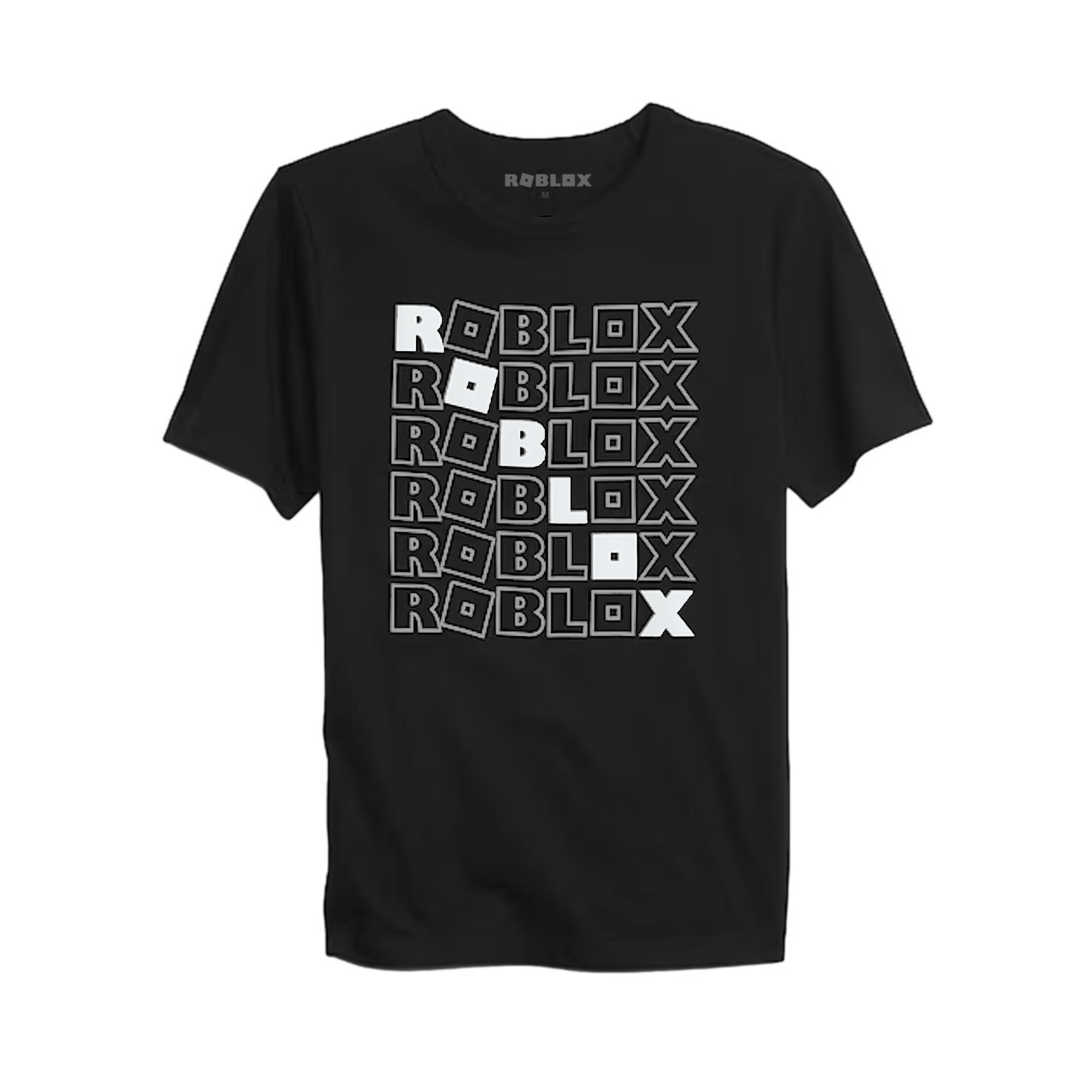 ROBLOX Boy's Repeating Logo Short Sleeve T-Shirt, Black, Medium (8)