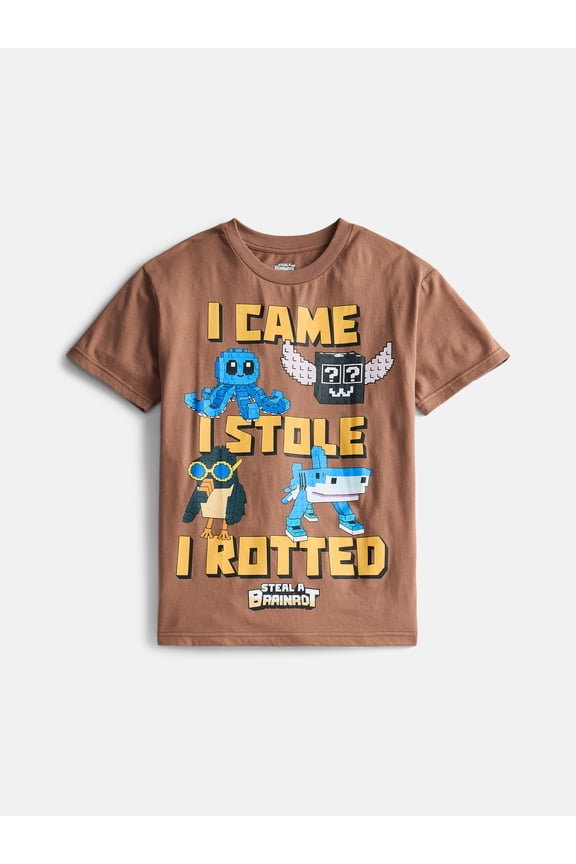 "Steal a Brainrot" Boys' Short Sleeve Graphic T-Shirt, Sizes 4-18