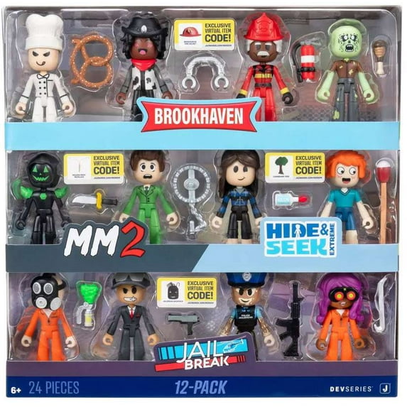 Roblox Brookhaven, MM2, Hide & Seen Extreme & Jail Break Action Figure 12-Pack