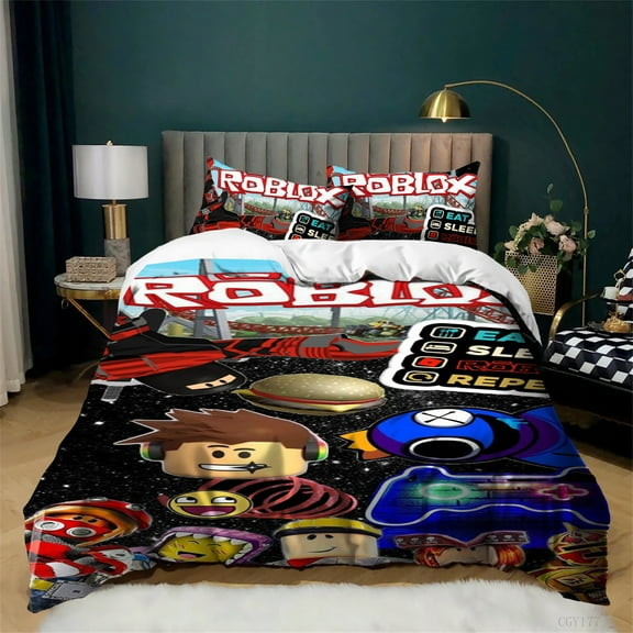 Roblox Duvet Cover Set Soft Breathable Bedding Set Queen Size Bedroom Decor Lightweight 1 Duvet Cover with 2 Pillowsham