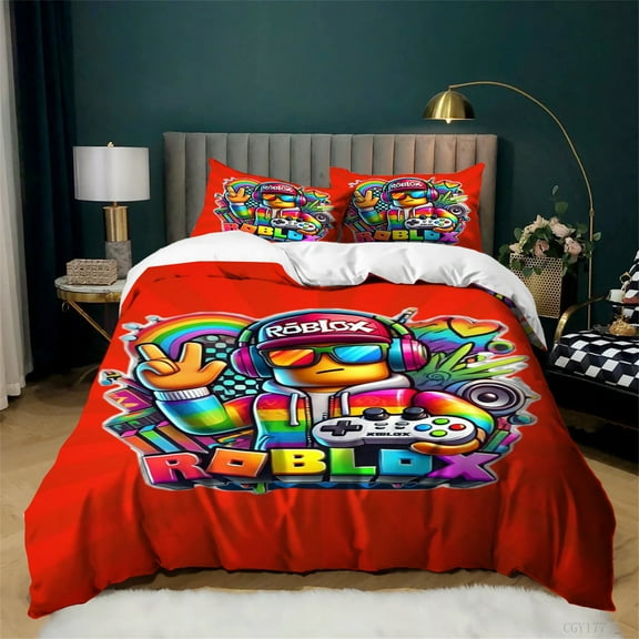Roblox Duvet Cover Set Soft Breathable Bedding Set Queen Size Bedroom Decor Lightweight 1 Duvet Cover with 2 Pillowsham