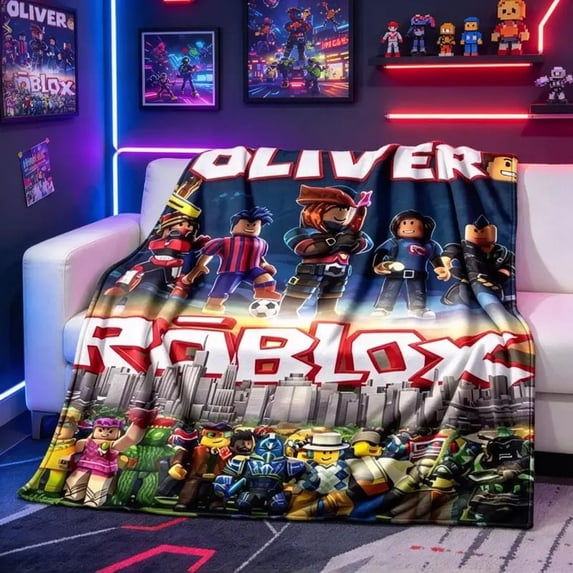 Roblox Gaming Avatar Sherpa Blanket, Fun Character Print, Cozy Sofa ...