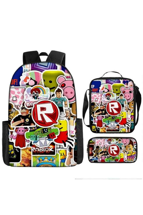 Roblox Lightweight Large-Capacity Unisex Backpack, Casual Travel Bag,Lunch Bag,Pencil Case,3PCS