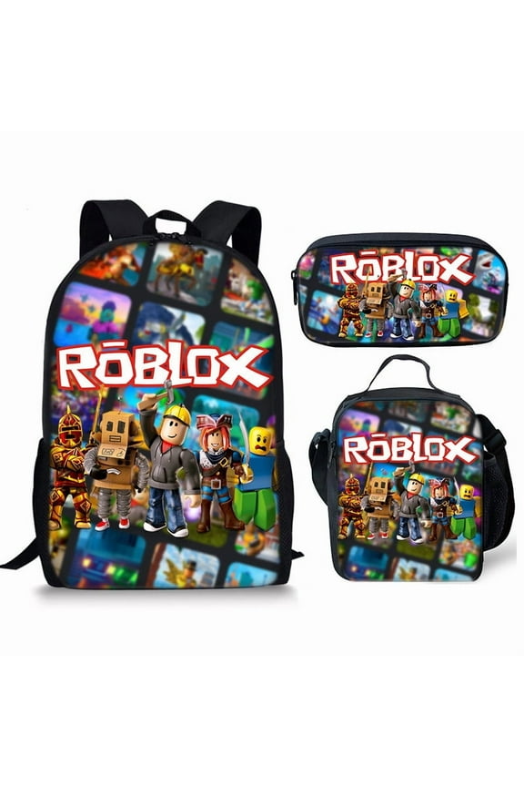 Roblox Lightweight Large-Capacity Unisex Backpack, Casual Travel Bag,Lunch Bag,Pencil Case,3PCS