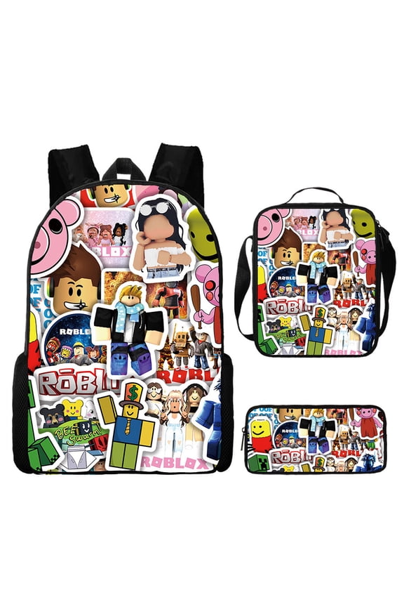 Roblox Lightweight Large-Capacity Unisex Backpack, Casual Travel Bag,Lunch Bag,Pencil Case,3PCS
