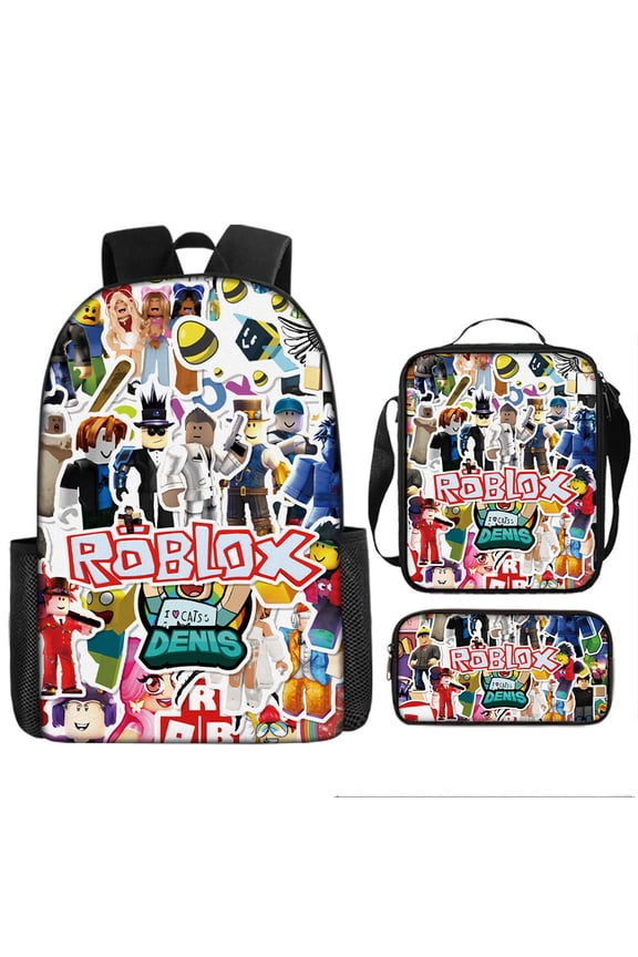Roblox Lightweight Large-Capacity Unisex Backpack, Casual Travel Bag,Lunch Bag,Pencil Case,3PCS