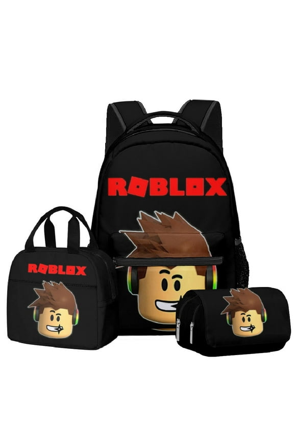 Roblox Lightweight Large-Capacity Unisex Backpack, Casual Travel Bag,Lunch Bag,Pencil Case,3PCS