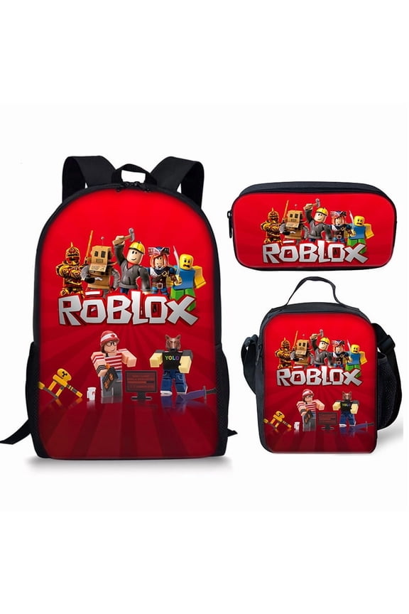 Roblox Lightweight Large-Capacity Unisex Backpack, Casual Travel Bag,Lunch Bag,Pencil Case,3PCS