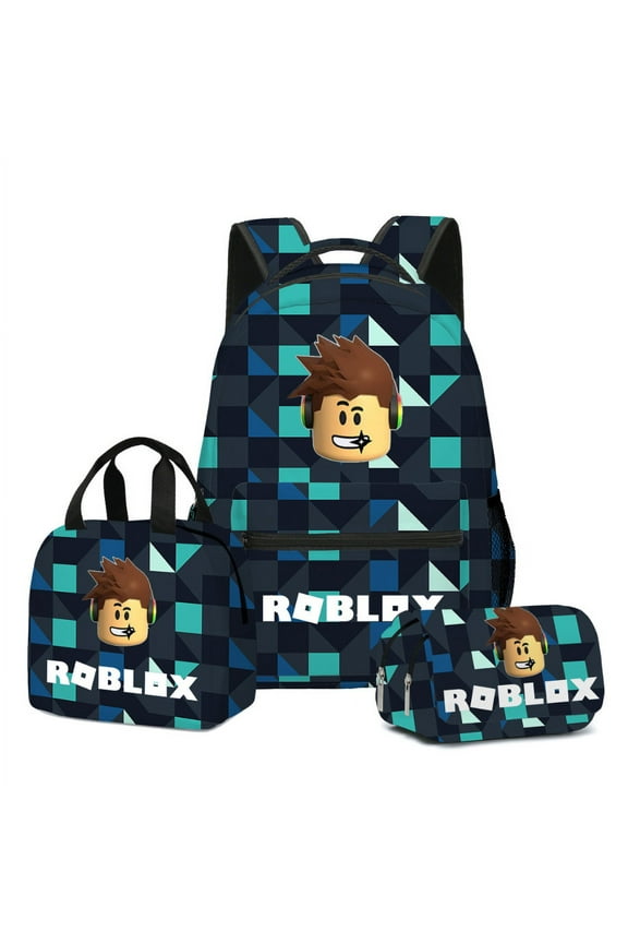 Roblox Lightweight Large-Capacity Unisex Backpack, Casual Travel Bag,Lunch Bag,Pencil Case,3PCS