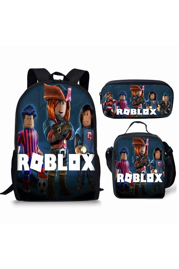Roblox Lightweight Large-Capacity Unisex Backpack, Casual Travel Bag,Lunch Bag,Pencil Case,3PCS