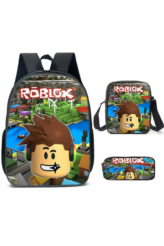 Roblox Lightweight Large-Capacity Unisex Backpack, Casual Travel Bag,Shoulder Bag,Pencil Case,3PCS
