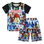 NTONGSHANBB Kids Summer Pajamas Set Boys Girls Short Sleeve Shirt Shorts Sleepwear Soft Cotton Pjs Character Print Loungewear Birthday Gift Gaming Outfit