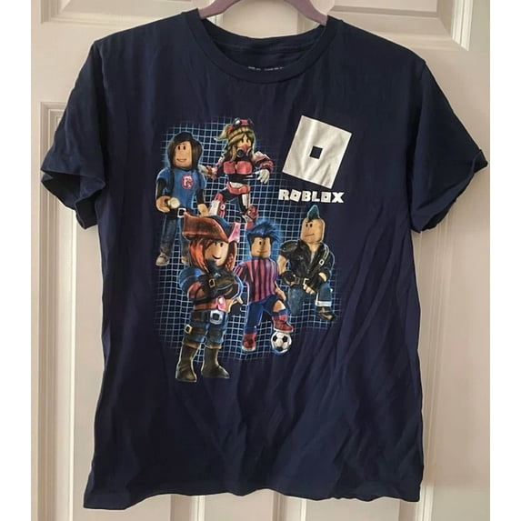 Roblox Shirt Boys Graphic Gamer Gaming Blocks Old Navy Blue Short Sleeve,Navy Color,Size 2XL