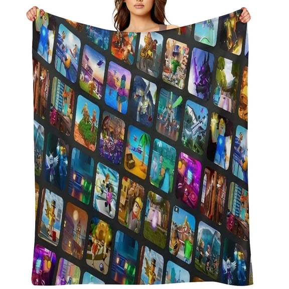 Roblox flannel blanket throw Plush Throw Blanket - Measures - Kids Super Soft Fleece Creeper Battle Bedding