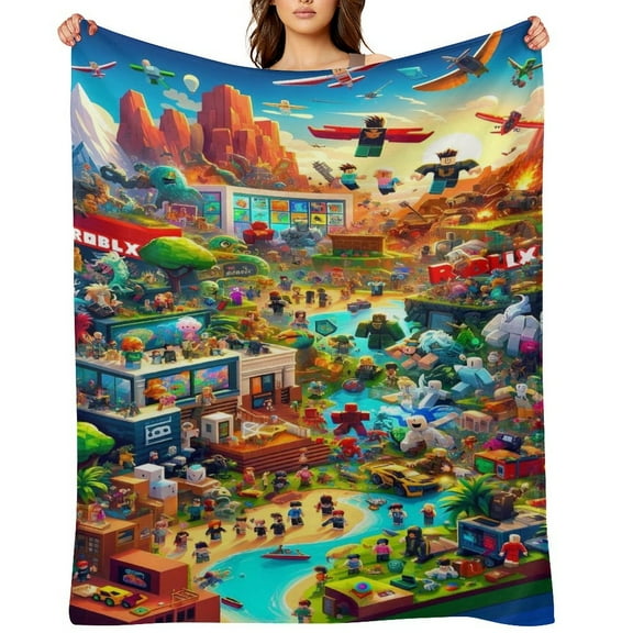 Roblox flannel blanket throw Plush Throw Blanket - Measures - Kids Super Soft Fleece Creeper Battle Bedding