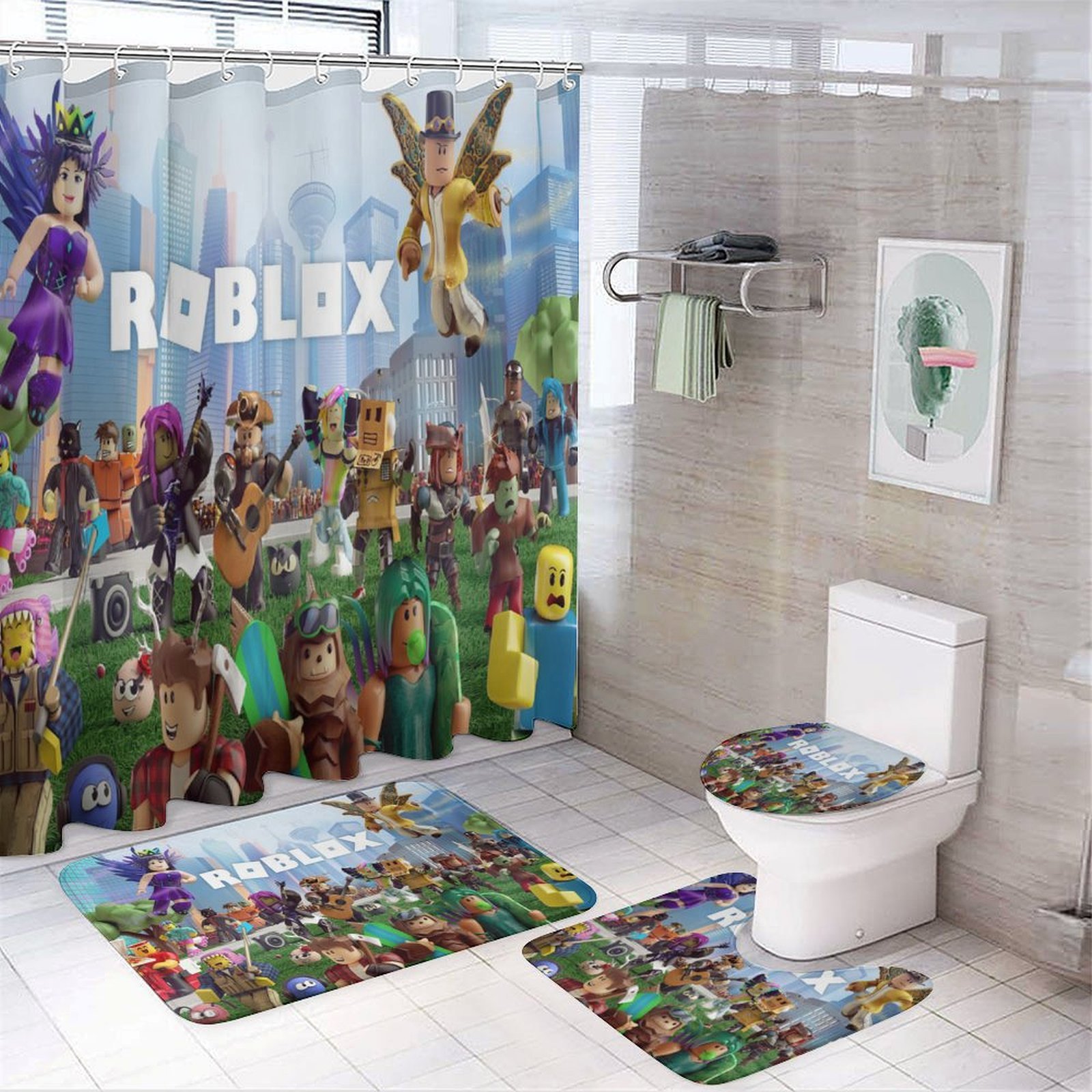 Roblox Print Shower Curtain Sets Bathroom Set Decor With Non Slip Rugs Roblox Print Shower Curtain Sets Bathroom Set Decor Non Slip Rugs Bath U Shaped Mat Toilet Lid Cover Waterproof Game Fans Bathroom Curtains Shower Se 58a56d9e 4c1c 4e73 9816 