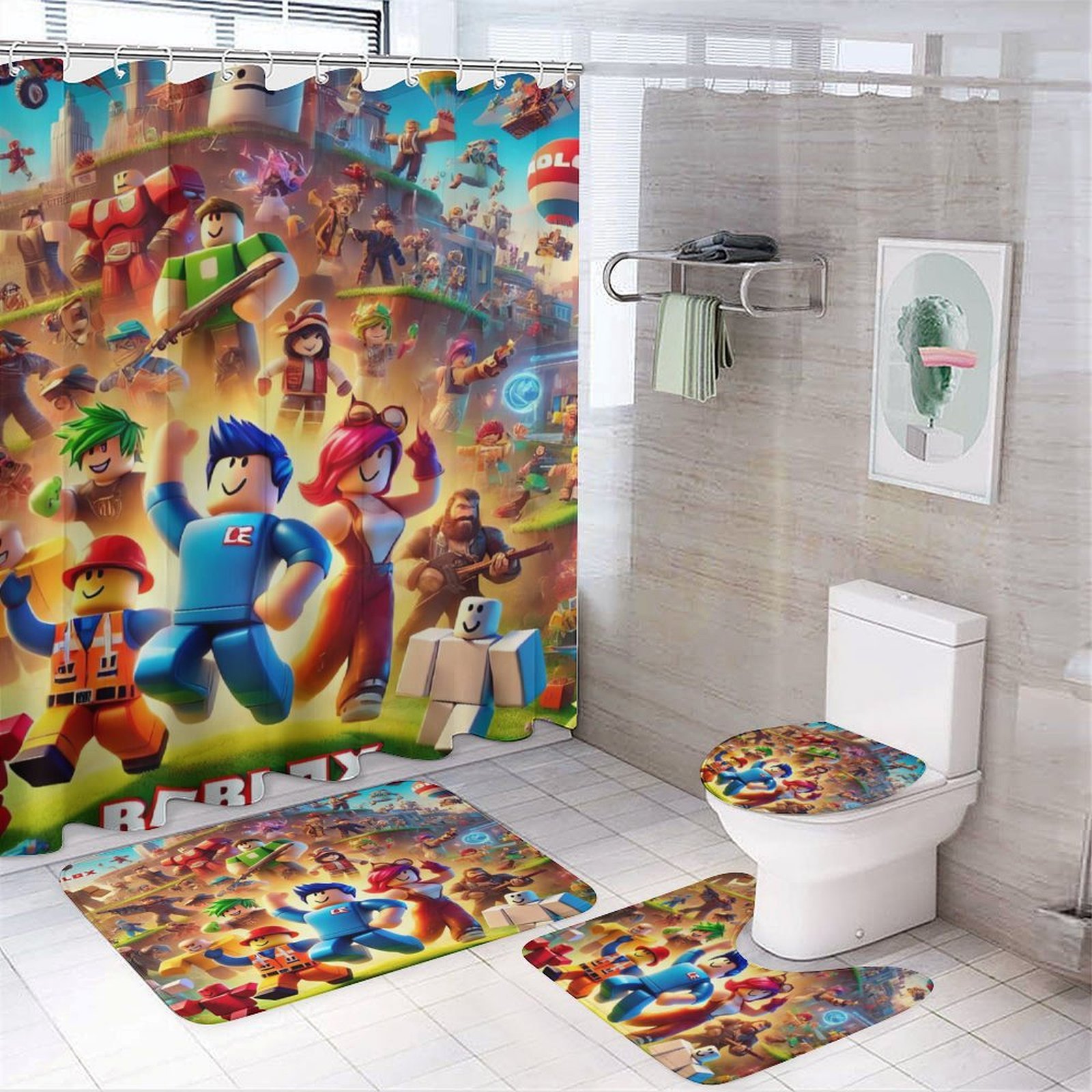 Roblox Print Shower Curtain Sets Bathroom Set Decor With Non Slip Rugs Roblox Print Shower Curtain Sets Bathroom Set Decor Non Slip Rugs Bath U Shaped Mat Toilet Lid Cover Waterproof Game Fans Bathroom Curtains Shower Se A7b4d6b8 9806 4f06 A835 