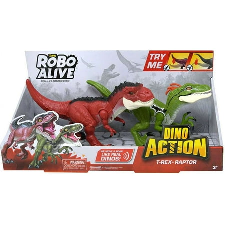 Robo Alive Dino Action T-Rex & Raptor Robotic Pet Figure 2-Pack
