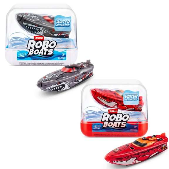 Robo Alive Robo Boats, White Shark & Dino Shark Boat, 2 Pack, by ZURU Water Activated Boat Toy, (Exclusive)