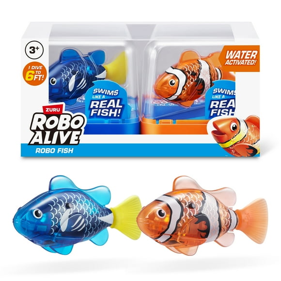 Robo Alive Robo Fish Robotic Swimming Turtle (Orange + Blue) by ZURU Water Activated, Comes with Batteries, (2 Pack)