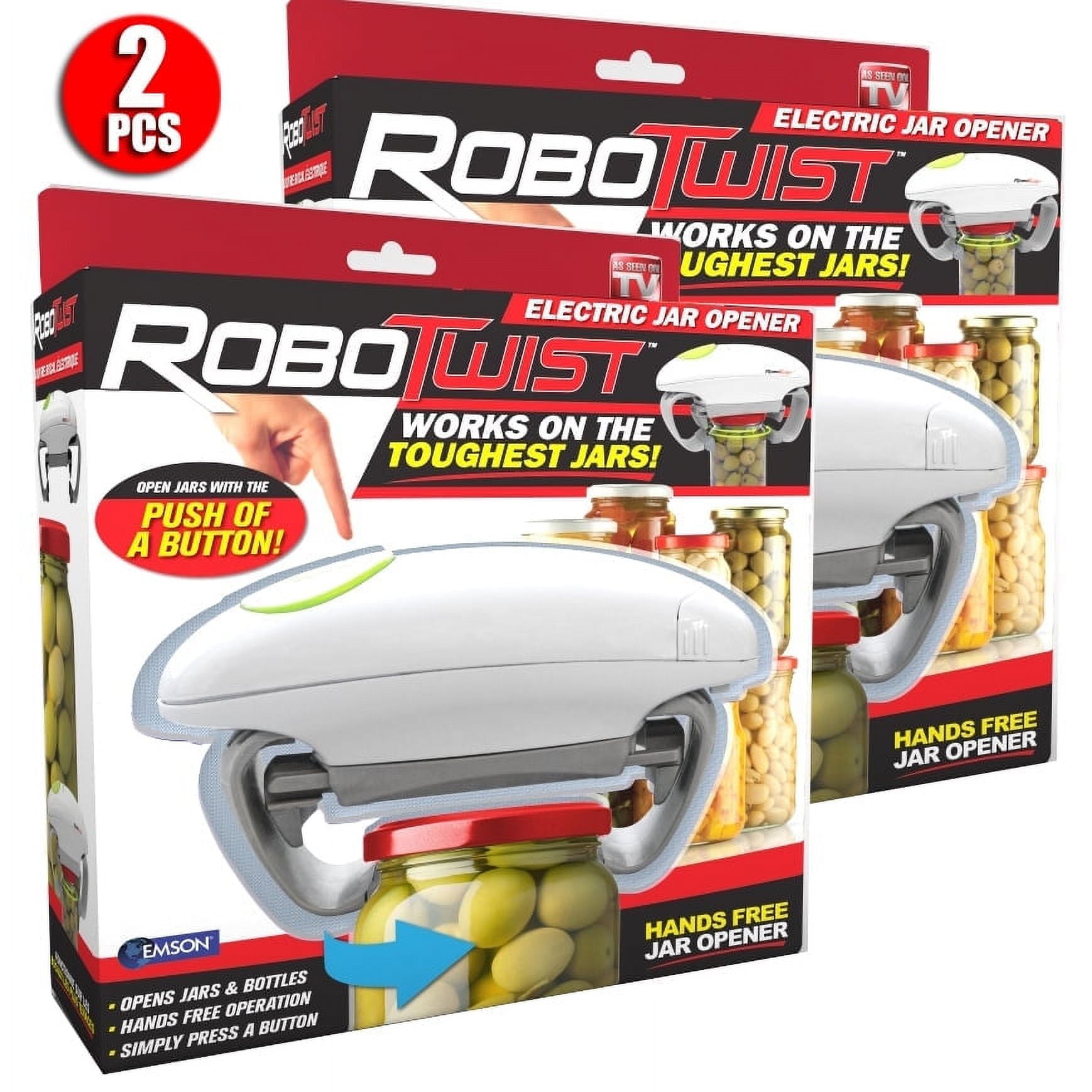Robo Twist Electric Automatic Jar Opener for Seniors Arthritis One Touch for Jars of all Sizes As Seen on TV White, 2 Pack