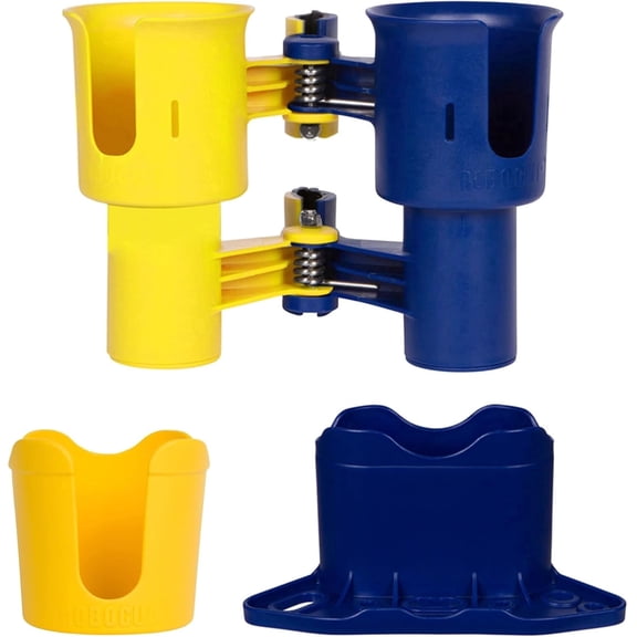 ROBOCUP Yellow & Navy Trio Bundle Portable Clamp-On Cup Holder Set with Plus Drink Holder and Holster for Phones