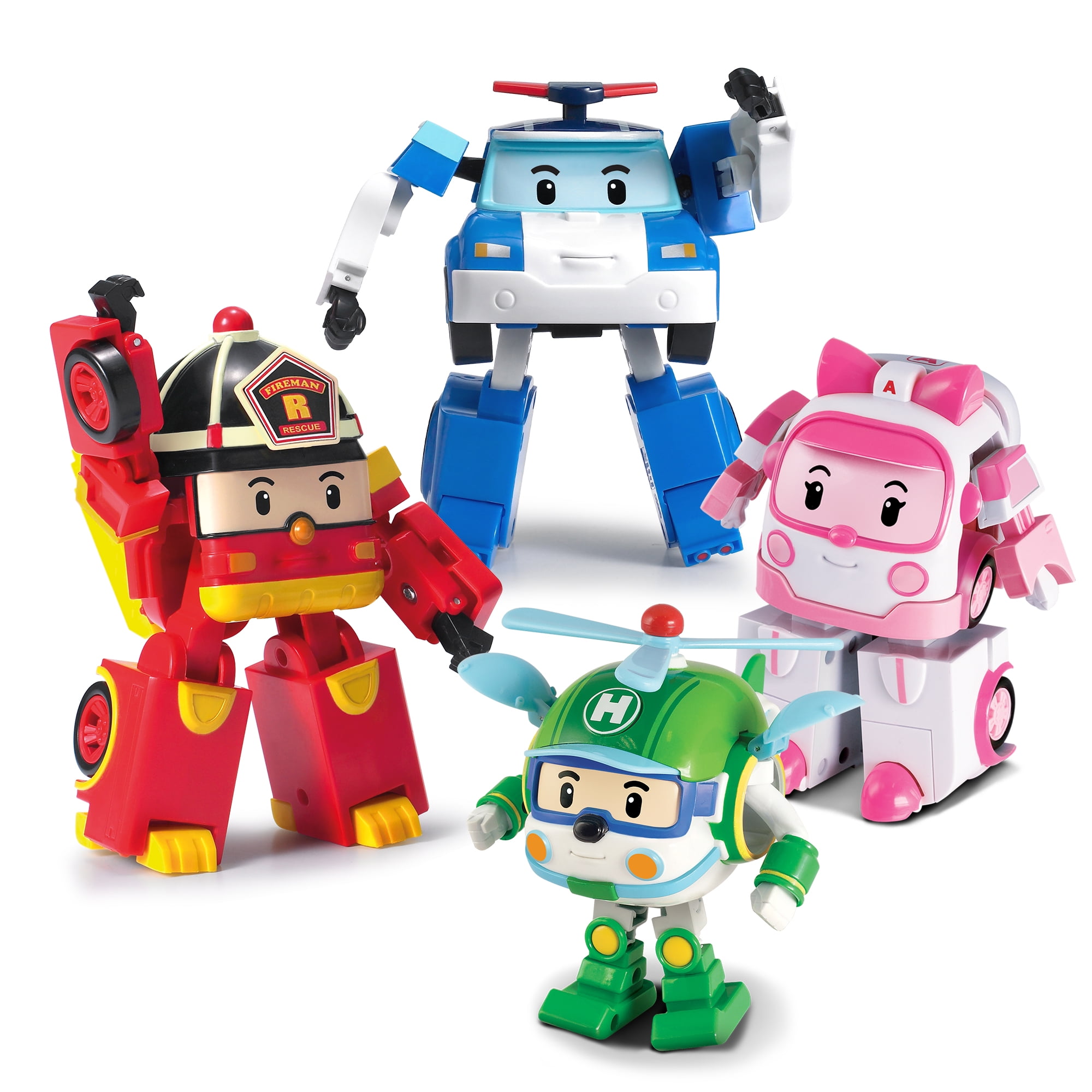 Robocar Poli 4 Pack [Poli + Amber + Roy + Helly] Transforming Robot, 4  Tramsformable Action Toy Figure
