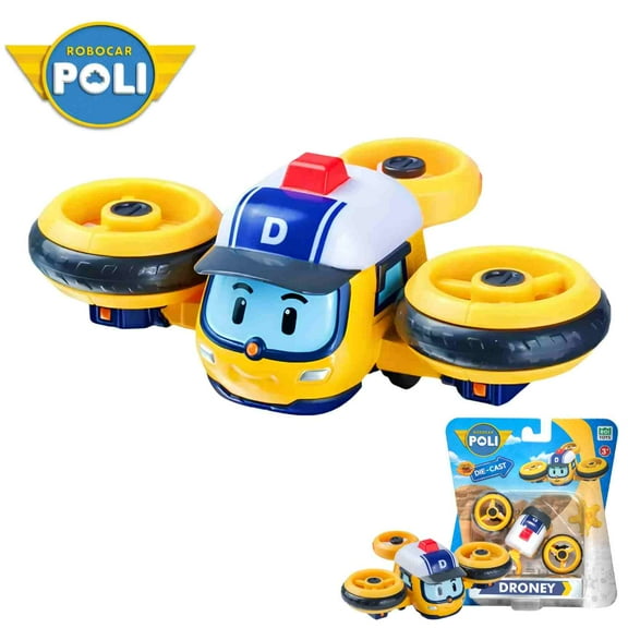 Robocar Poli Die-Cast Toy Cars, Pull Back Cars for Kids, Vehicles Toy, Rescue Vehicle Droney, Birthday Gift for 3-9 Year Old