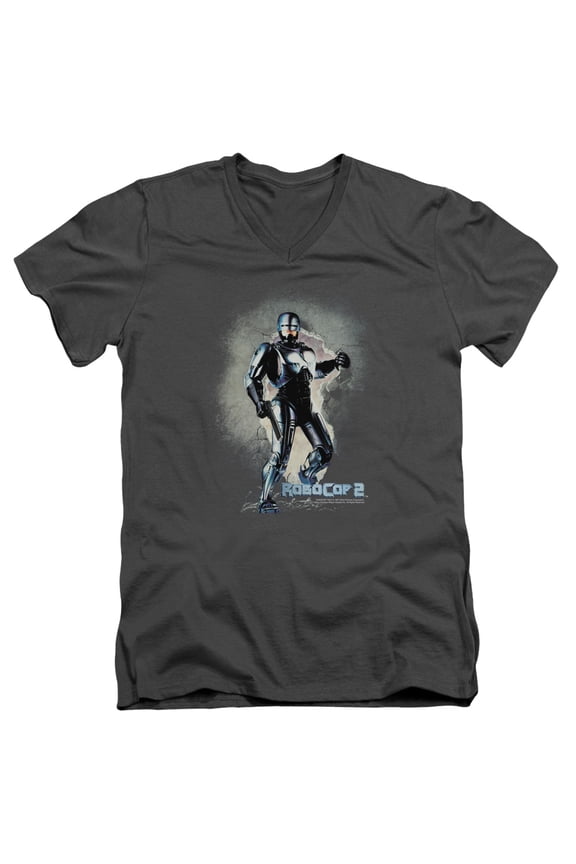 Robocop Break On Through Adult V-Neck T-Shirt Charcoal