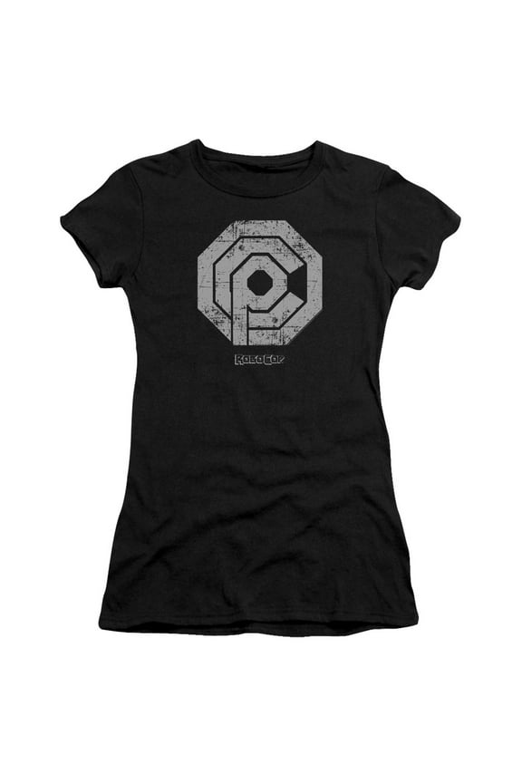 Robocop Distressed Ocp Logo Junior Women's T-Shirt Sheer Black