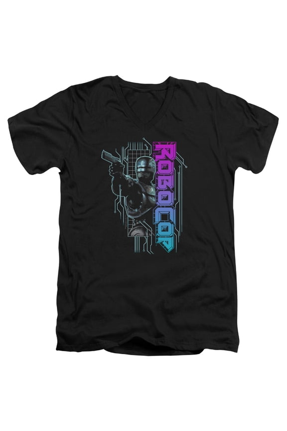 Robocop Robo Neon Adult V-Neck T-Shirt 30/1 T-Shirt Black
