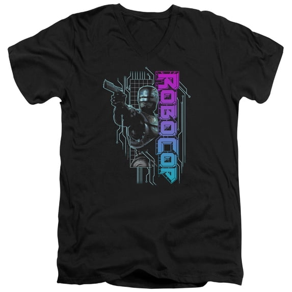 Robocop Robo Neon Adult V-Neck T-Shirt 30/1 T-Shirt Black