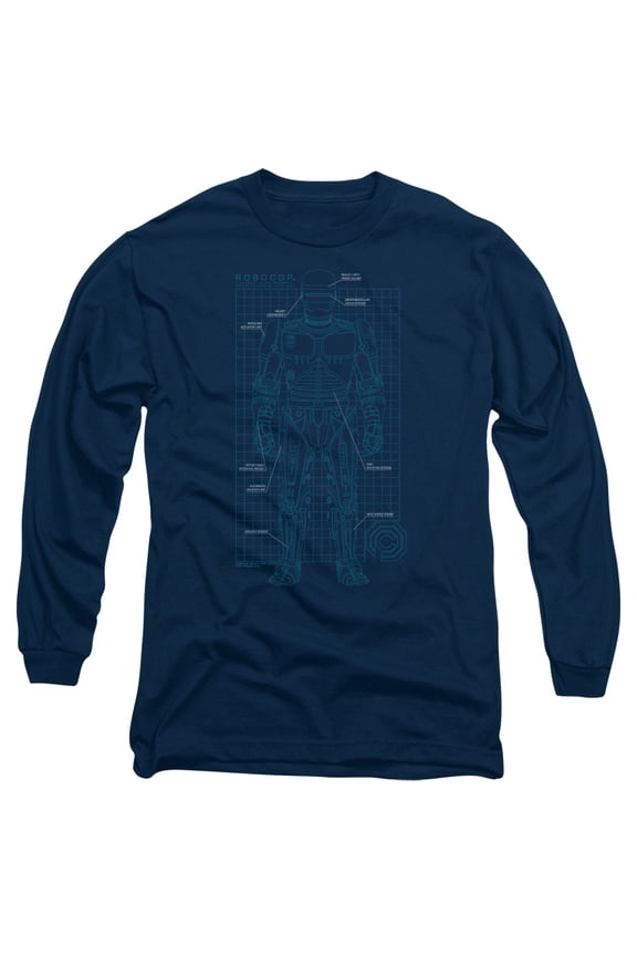 Robocop Schematic Long Sleeve Adult 18/1 T-Shirt Navy