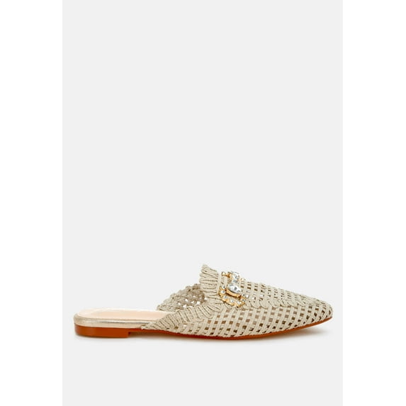 Roboma Metallic Woven Diamante Mules