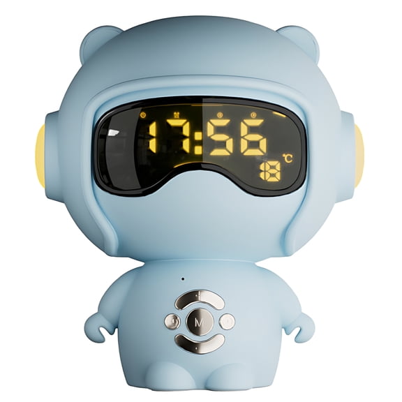 Robot Alarm Clock, Wireless Speaker, TF Card, Night Light, Temperature Display, Voice Control, Cute Design, Blue, 5.3 X 4.9 X 6.3 In