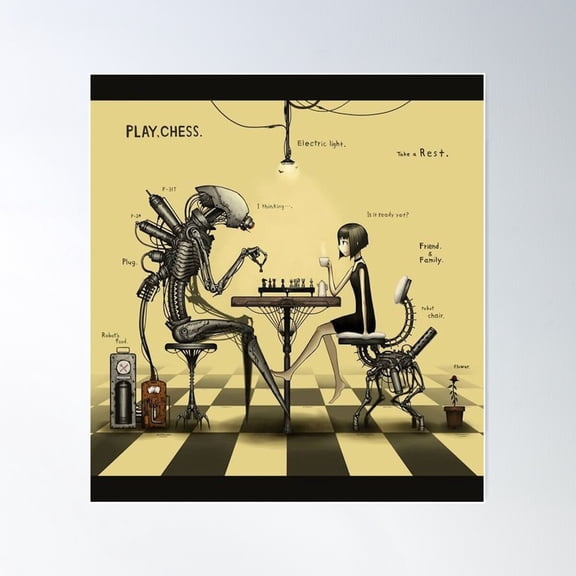 Robot Alien Playing Chess - Lichess Down Image Poster Wall Art, Modern Wall Decor For Living Room Bedroom, 24x24 UNFRAMED
